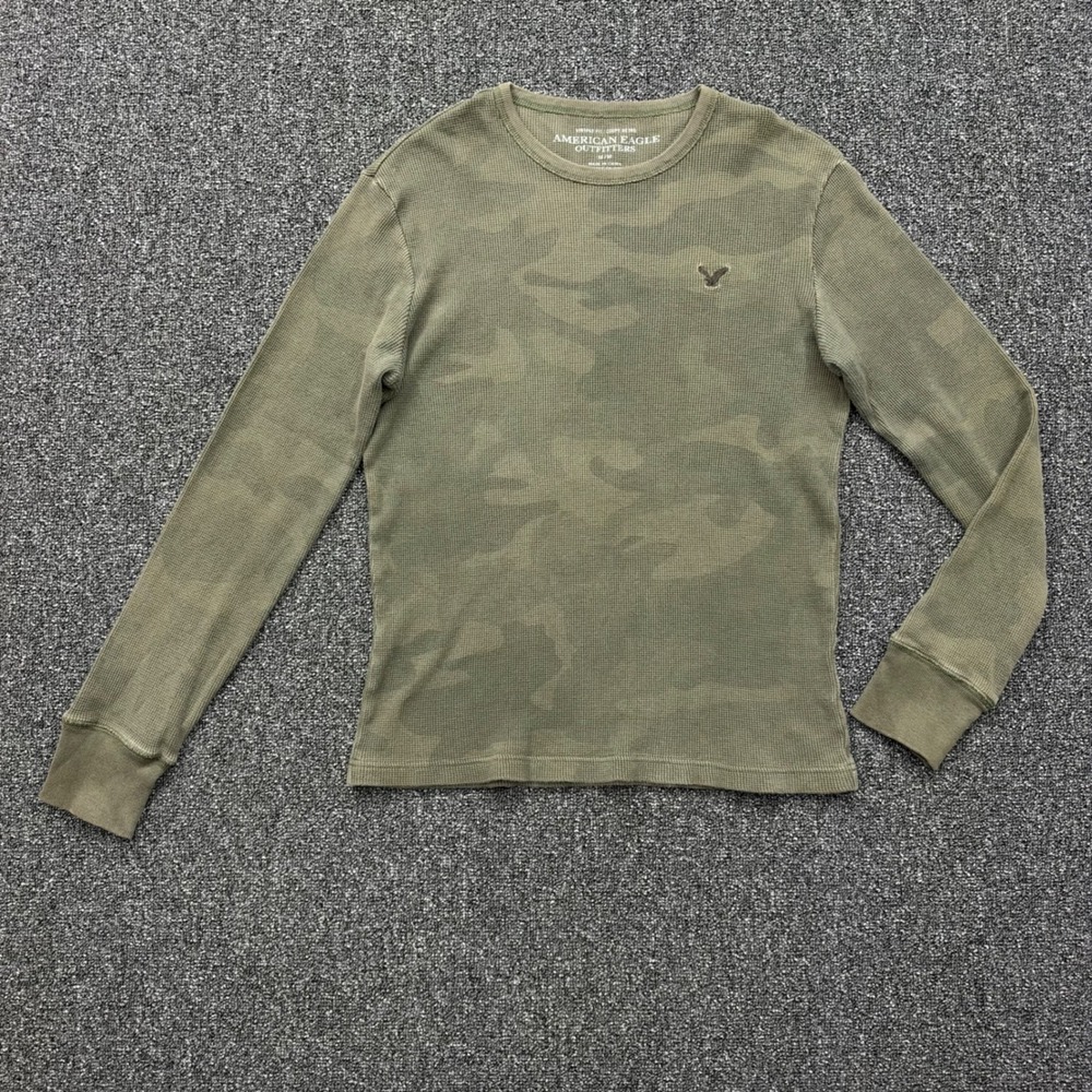 American Eagle Vintage Fit Thermal Men's M Green Waffle Knit Long Sleeve Y2K